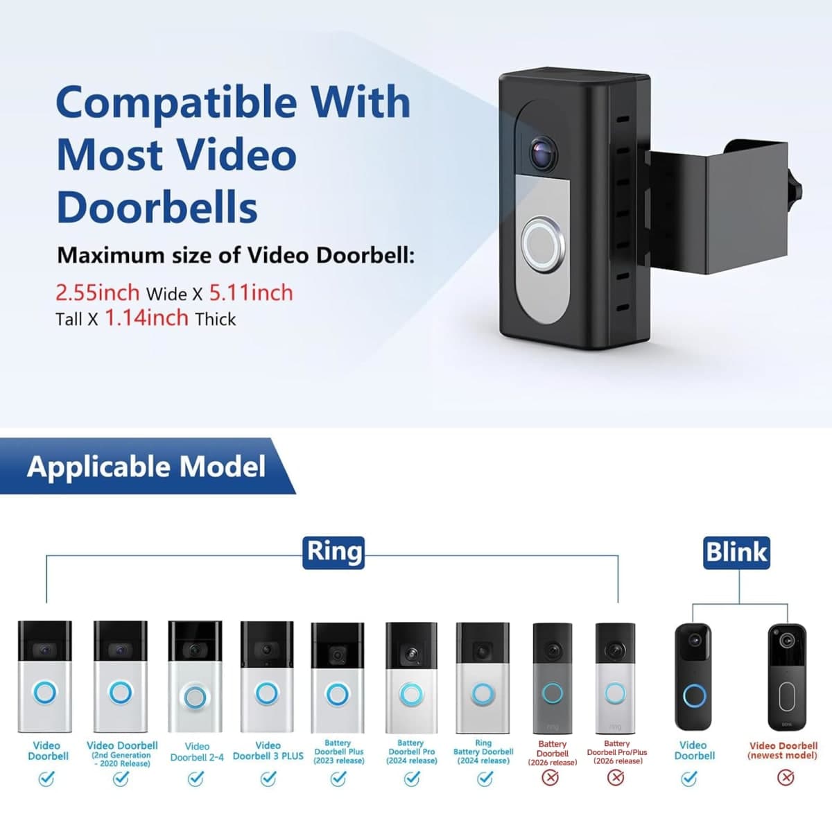 ti-Theft Video Doorbell Mount Compatible with Most Video Doorbell, Adjustable Mounting Bracket Accessories for Houses, thumbnail 2