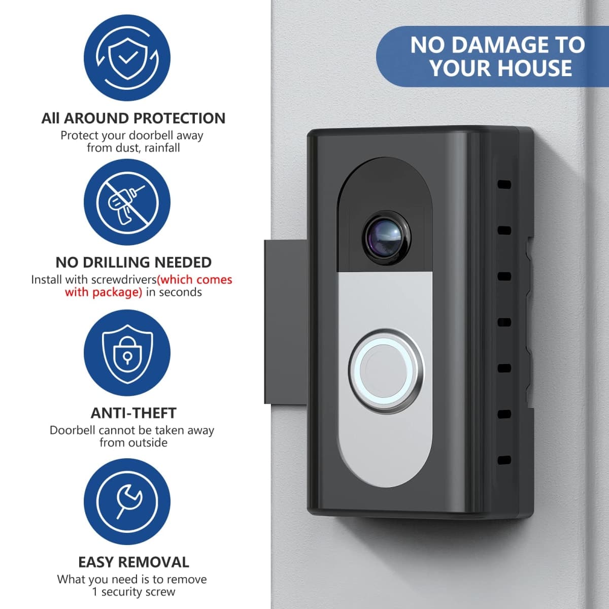 ti-Theft Video Doorbell Mount Compatible with Most Video Doorbell, Adjustable Mounting Bracket Accessories for Houses, thumbnail 4