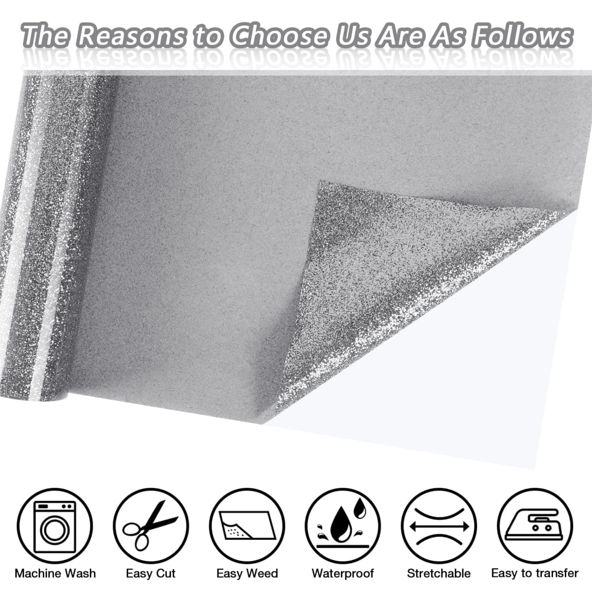 ​TORC Silver Glitter HTV Silver Heat Transfer Vinyl HTV Rolls, 12" x 6 ft Iron on Vinyl for T Shirts Silver Glitter HTV Vinyl for All Cutter Machines Easy to Cut & Weed for Heat Vinyl Design 1 Roll thumbnail 2