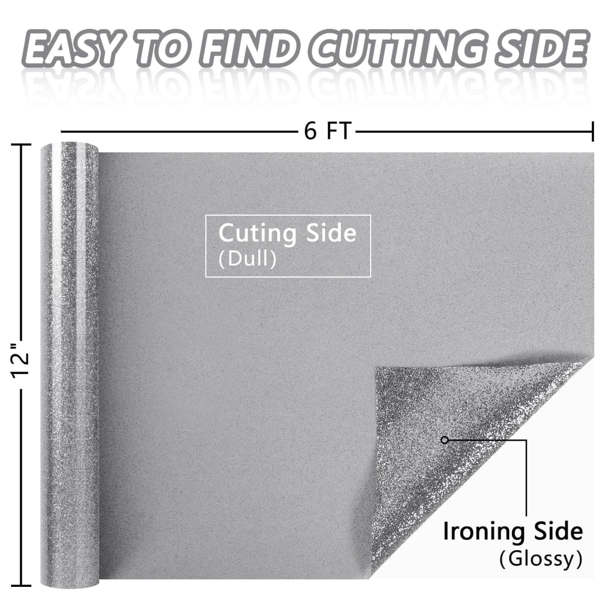 ​TORC Silver Glitter HTV Silver Heat Transfer Vinyl HTV Rolls, 12" x 6 ft Iron on Vinyl for T Shirts Silver Glitter HTV Vinyl for All Cutter Machines Easy to Cut & Weed for Heat Vinyl Design 1 Roll thumbnail 3