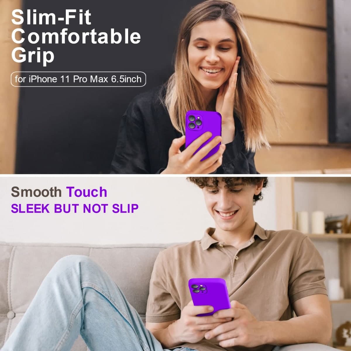 Vooii Compatible with iPhone 11 Pro Max Case, Upgraded Liquid Silicone with [Flat Edges] [Camera Protection] [Soft Anti-Scratch Microfiber Lining] Phone Case for iPhone 11 Pro Max - Neon Purple thumbnail 2