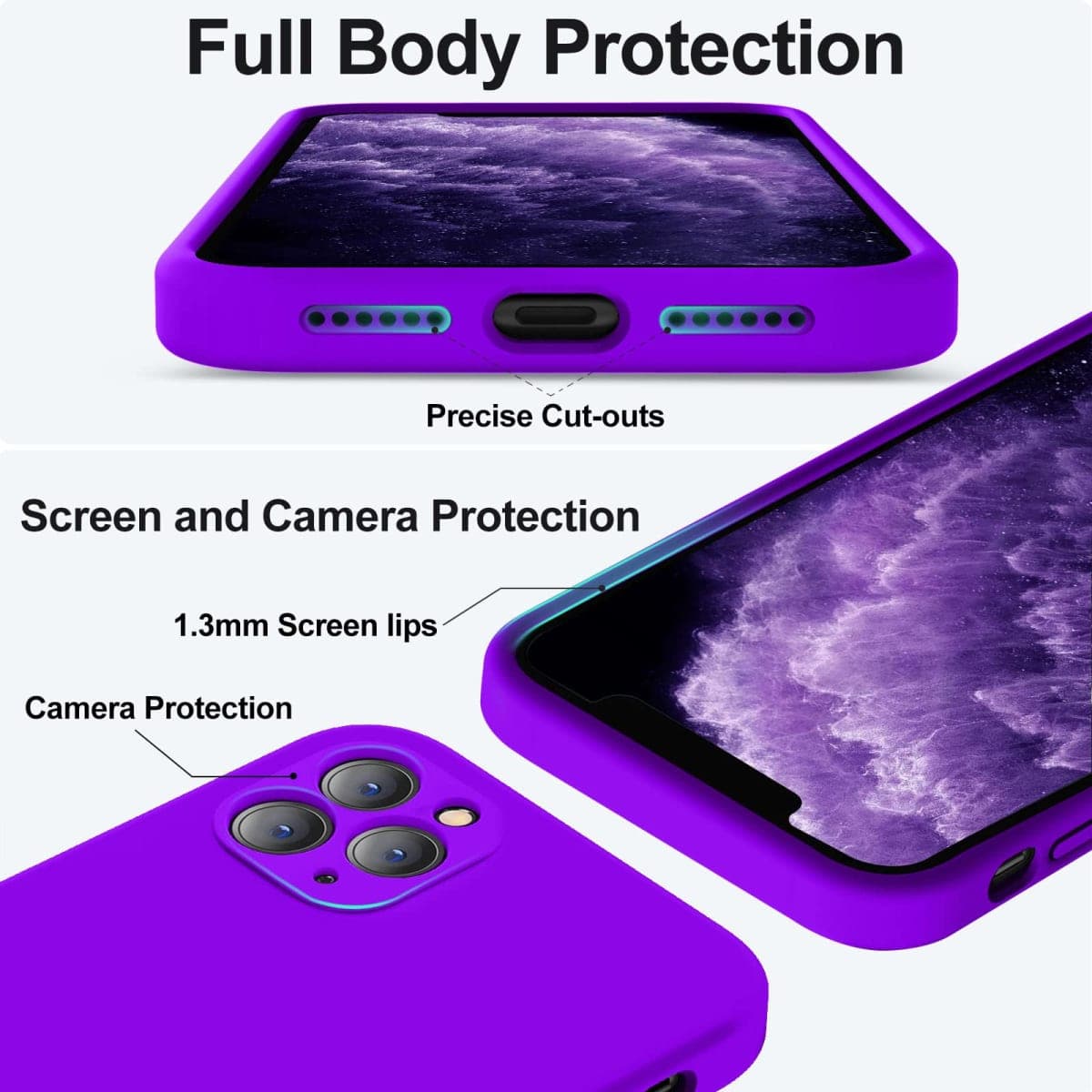 Vooii Compatible with iPhone 11 Pro Max Case, Upgraded Liquid Silicone with [Flat Edges] [Camera Protection] [Soft Anti-Scratch Microfiber Lining] Phone Case for iPhone 11 Pro Max - Neon Purple thumbnail 4