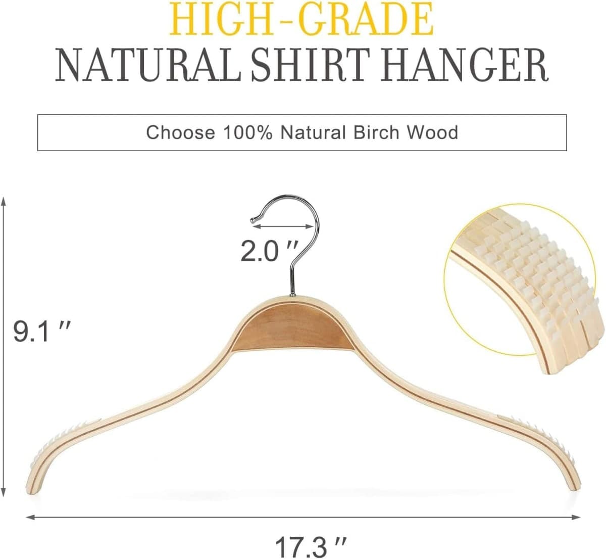 Topia Hanger Slim Natural Wood Hangers with Extra Soft Non-Slip Rubber Grips, 30-Pack High-Grade Fashion Hanger No Shoulder Bump for Sweaters, Hoodies, Jacket, Dress, Coat -CT15N30 thumbnail 2