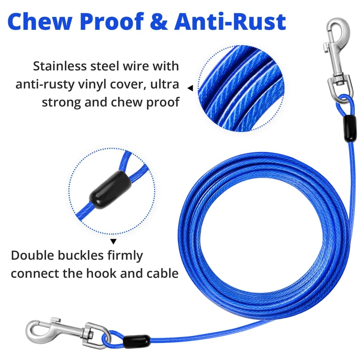 jenico Dog Tie Out Cable: 10ft Dog Leads for Yard Heavy Duty for Small Dogs thumbnail 3