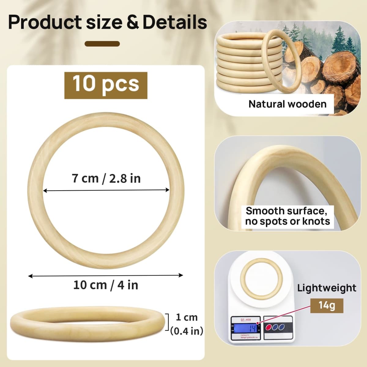 Catephe 4inch/100mm Wooden Rings for Craft, 10Pcs Unfinished Wood Rings, Wooden Rings for Macrame Craft, Pendant Connectors, DIY Craft Supplies thumbnail 2