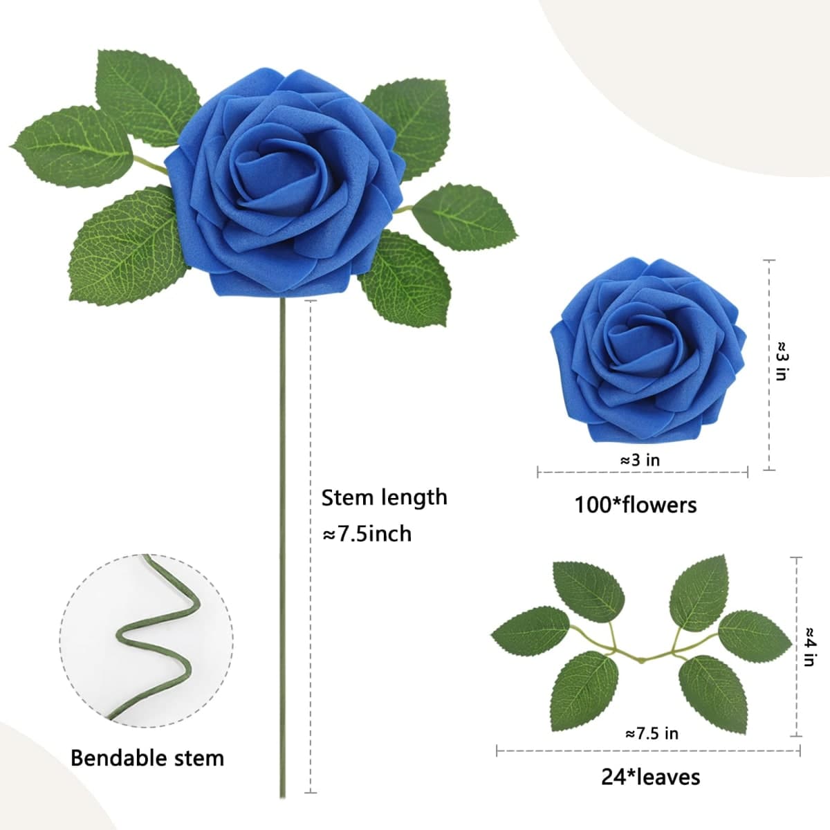 WANTMAZOR Artificial Flowers Blue Roses Real Looking Foam Fake Roses with Leaves and for DIY Wedding Bouquets Bridal Shower Centerpieces Party Decorations (100, Light Turquoise Blue) thumbnail 2