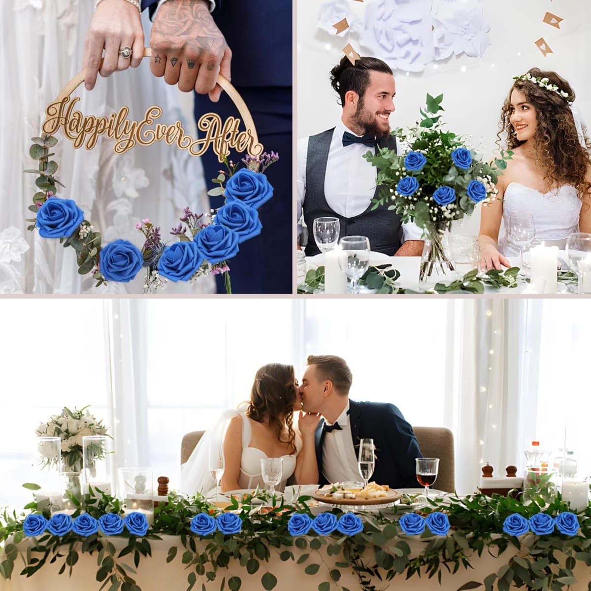 WANTMAZOR Artificial Flowers Blue Roses Real Looking Foam Fake Roses with Leaves and for DIY Wedding Bouquets Bridal Shower Centerpieces Party Decorations (100, Light Turquoise Blue) thumbnail 3