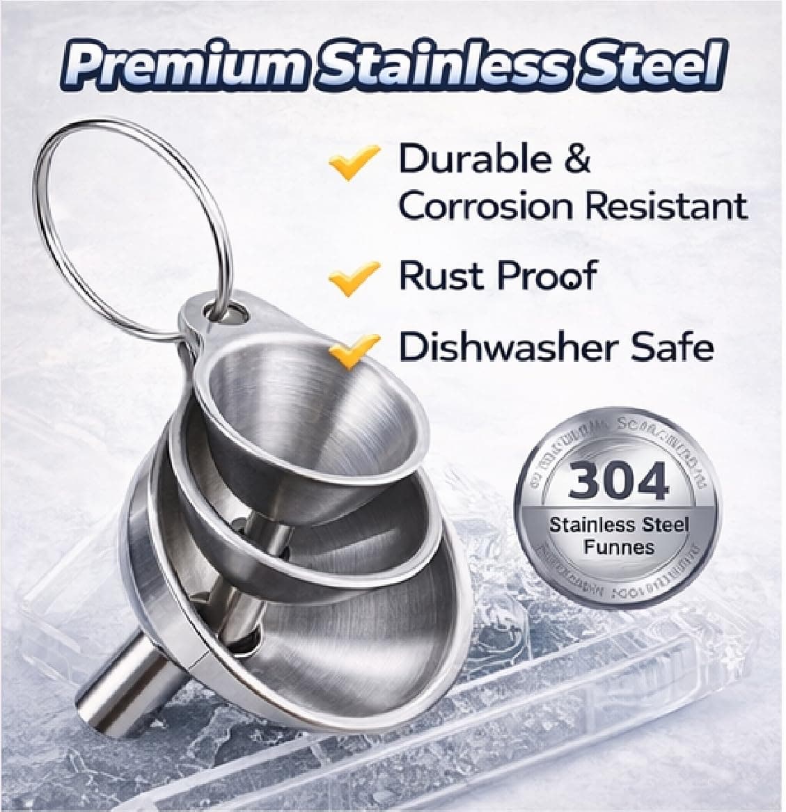 3PCS Kitchen Funnels for Filling Bottles,Stainless Steel Funnels, Kitchen Funnel Set for Essentail Oil, Spices, Flask, Perfume,Dry Ingredients Powde thumbnail 3