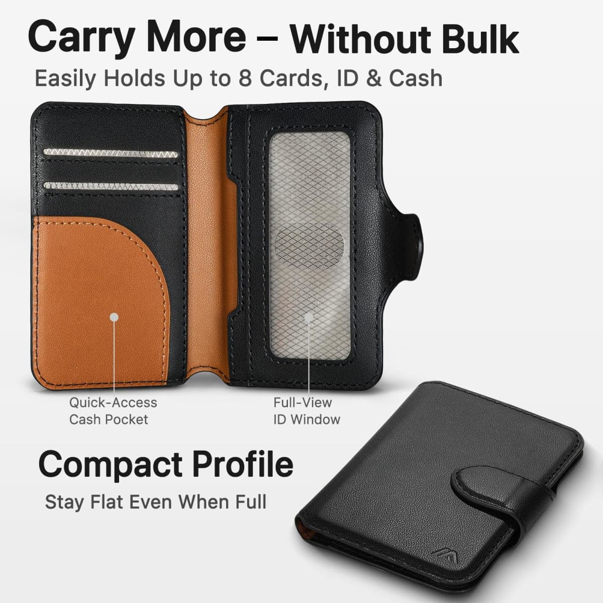 MEFON for MagSafe Wallet, Magnetic Phone Wallet RFID Blocking, Slim 5-8 Card Holder with Cash Slot & Clear ID Window, Minimalist Mag Safe Wallets for iPhone 17/16/15/14/13/12 Series, Midnight Black thumbnail 2
