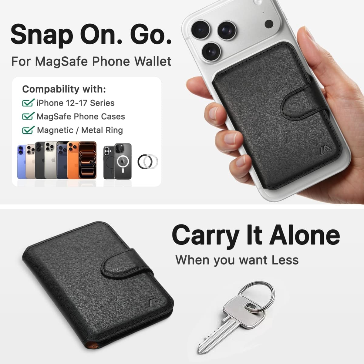 MEFON for MagSafe Wallet, Magnetic Phone Wallet RFID Blocking, Slim 5-8 Card Holder with Cash Slot & Clear ID Window, Minimalist Mag Safe Wallets for iPhone 17/16/15/14/13/12 Series, Midnight Black thumbnail 4