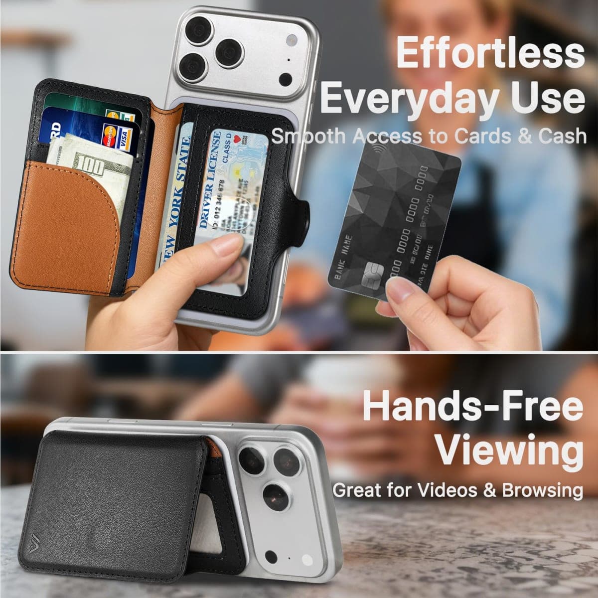 MEFON for MagSafe Wallet, Magnetic Phone Wallet RFID Blocking, Slim 5-8 Card Holder with Cash Slot & Clear ID Window, Minimalist Mag Safe Wallets for iPhone 17/16/15/14/13/12 Series, Midnight Black thumbnail 5