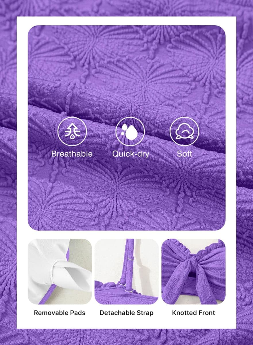 Herseas Women's Seashell Textured Bikini Sets Knotted Front Ruffle Swimsuits Full Coverage High Waisted Flattering Bathing Suits Teen Girls Purple Resort Essentials Medium thumbnail 5