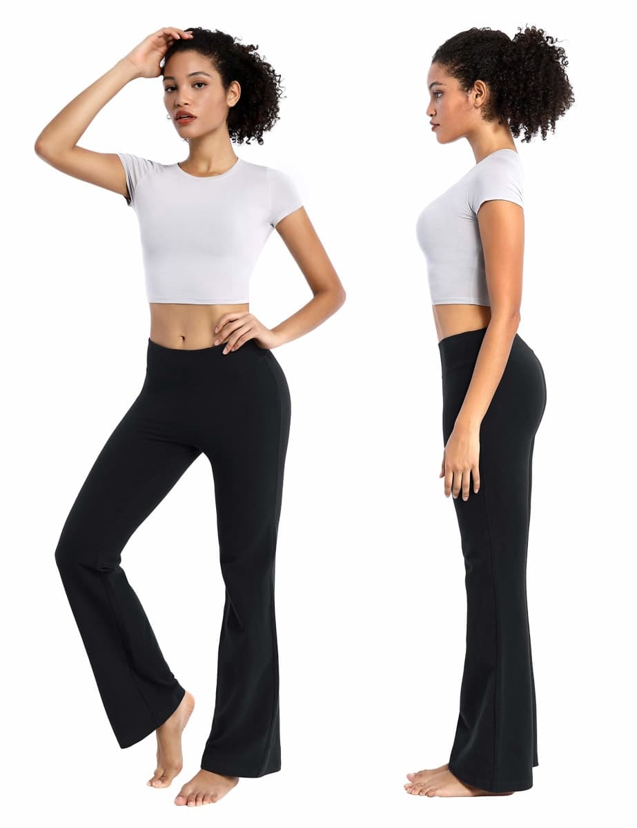 BUBBLELIME 29"/31"/33"/35"/37" 4 Styles Women's High Waist Bootcut Yoga Pants Basic/Out Pockets Tummy Control Workout Flare, Basic Cotton_black(1), XX-Large/33" Inseam thumbnail 2