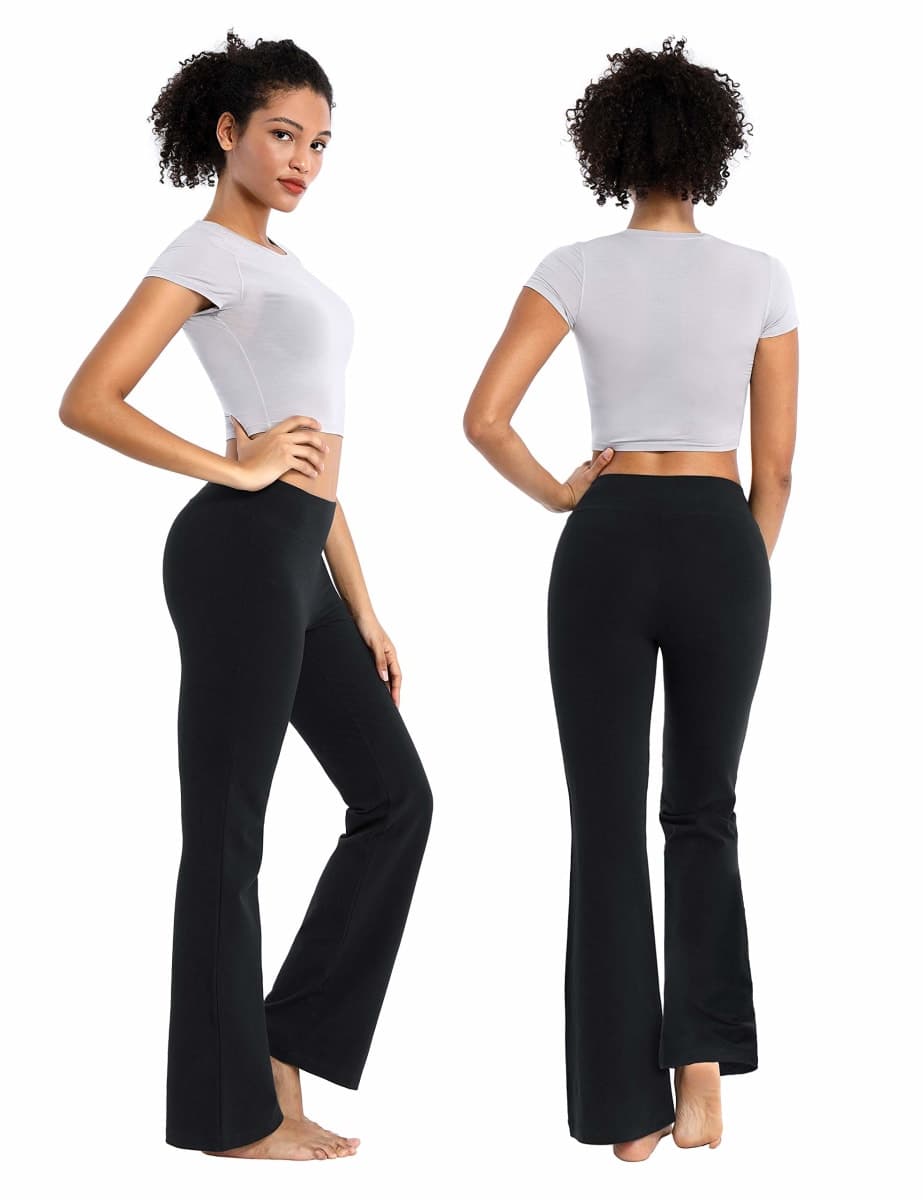 BUBBLELIME 29"/31"/33"/35"/37" 4 Styles Women's High Waist Bootcut Yoga Pants Basic/Out Pockets Tummy Control Workout Flare, Basic Cotton_black(1), XX-Large/33" Inseam thumbnail 3