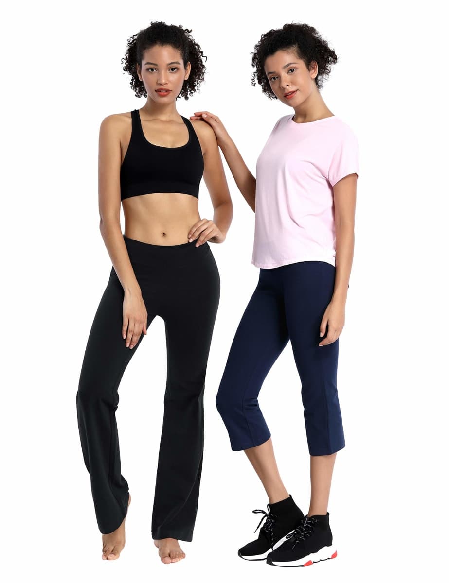 BUBBLELIME 29"/31"/33"/35"/37" 4 Styles Women's High Waist Bootcut Yoga Pants Basic/Out Pockets Tummy Control Workout Flare, Basic Cotton_black(1), XX-Large/33" Inseam thumbnail 4