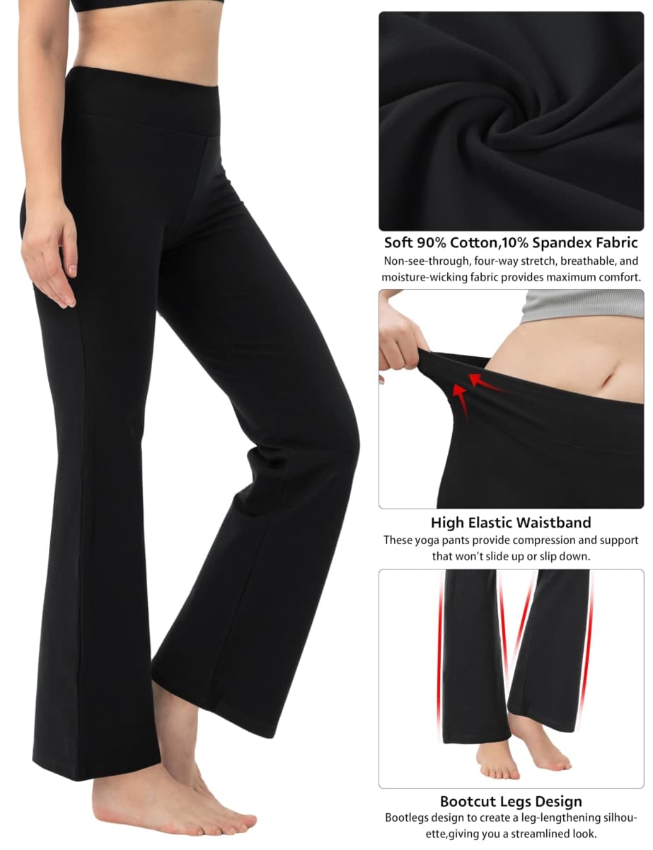 BUBBLELIME 29"/31"/33"/35"/37" 4 Styles Women's High Waist Bootcut Yoga Pants Basic/Out Pockets Tummy Control Workout Flare, Basic Cotton_black(1), XX-Large/33" Inseam thumbnail 5