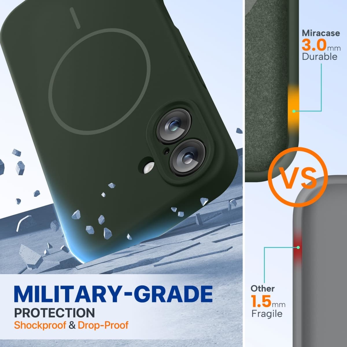 Miracase Compatible with iPhone 16 Case, [Soft Anti-Scratch Microfiber Lining], Compatible with MagSafe, Liquid Silicone Case Shockproof Drop Protection Phone Case for 16,Dark Green thumbnail 2