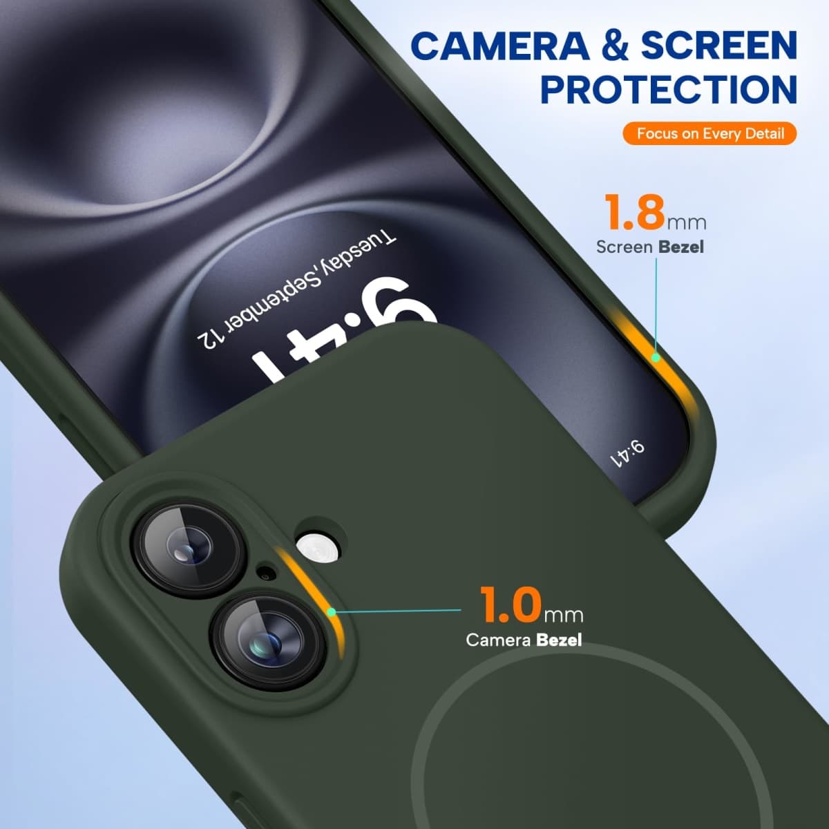 Miracase Compatible with iPhone 16 Case, [Soft Anti-Scratch Microfiber Lining], Compatible with MagSafe, Liquid Silicone Case Shockproof Drop Protection Phone Case for 16,Dark Green thumbnail 4