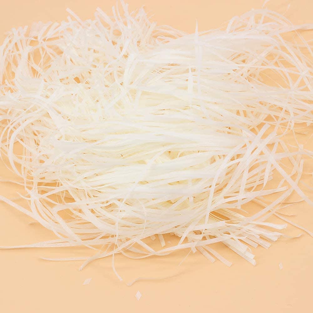 JINZOFLY Raffia Paper Shreds, 100g Strands Shredded Crinkle Confetti for Hamper Filling Gift Packaging Decorative Filling (White) thumbnail 2