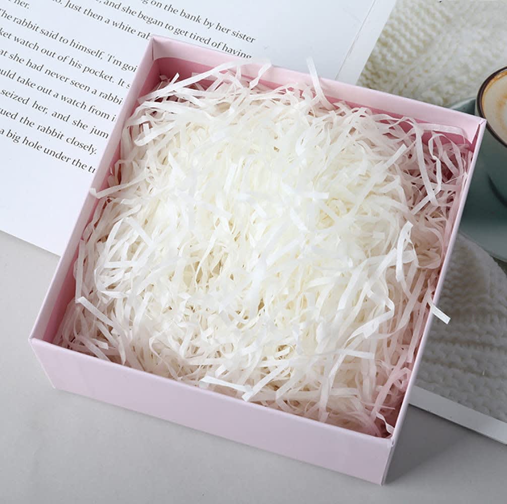 JINZOFLY Raffia Paper Shreds, 100g Strands Shredded Crinkle Confetti for Hamper Filling Gift Packaging Decorative Filling (White) thumbnail 4