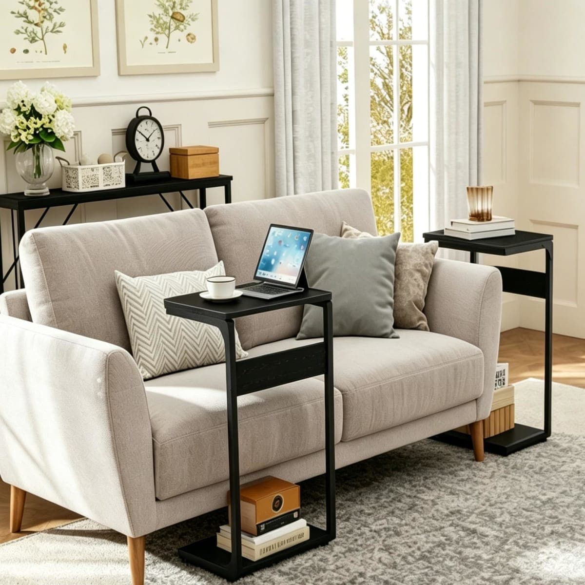 Vovonusy C-Shaped End Table, Small Side Table for Couch, Sofa TV Tray Table for Living Room, Bedroom, Bedside ET-YB-GYW1 thumbnail 2