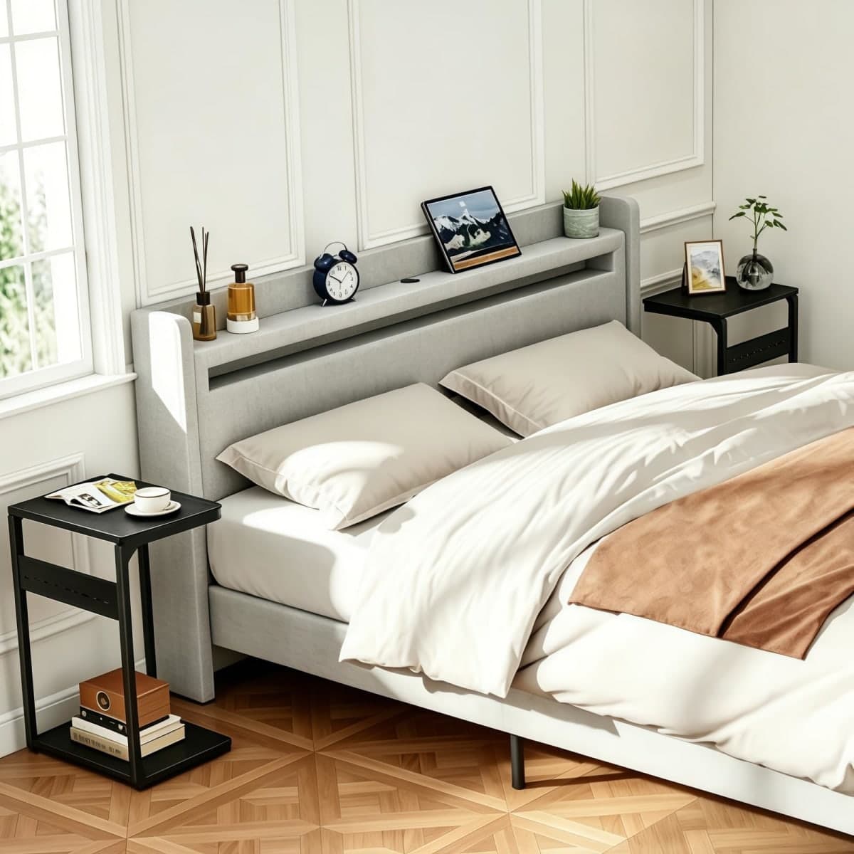 Vovonusy C-Shaped End Table, Small Side Table for Couch, Sofa TV Tray Table for Living Room, Bedroom, Bedside ET-YB-GYW1 thumbnail 4