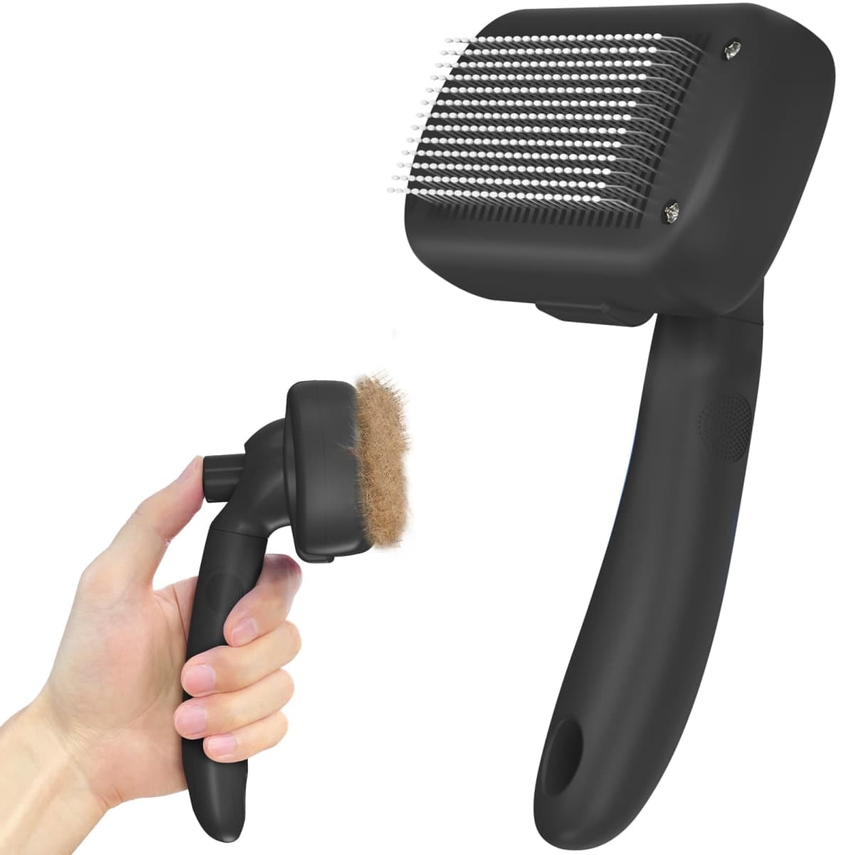 Dipoo Self Cleaning Shedding Brush - Skin Friendly Grooming Tool for Dogs, Cats, and Horses, Deshedding and Hair Removal for Long and Short Haired Pets, Black — image 1