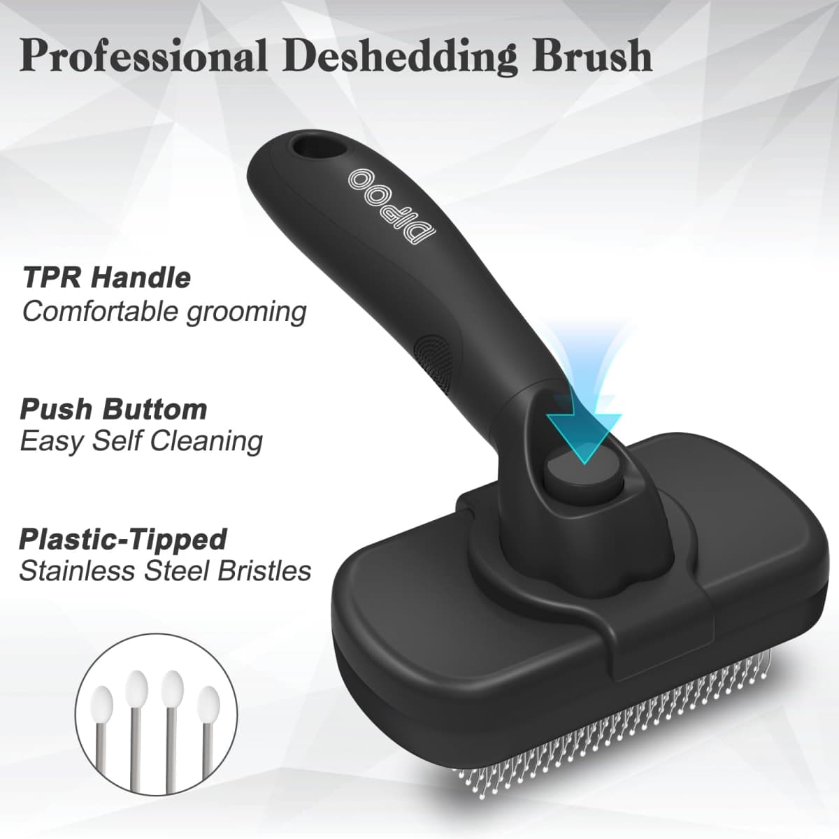 Dipoo Self Cleaning Shedding Brush - Skin Friendly Grooming Tool for Dogs, Cats, and Horses, Deshedding and Hair Removal for Long and Short Haired Pets, Black thumbnail 2