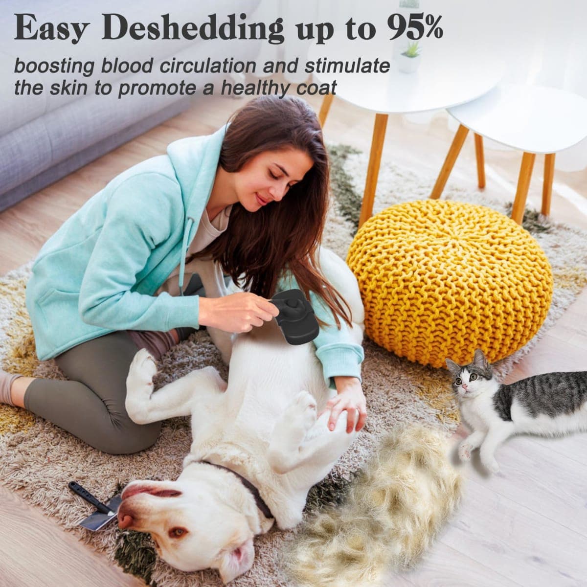 Dipoo Self Cleaning Shedding Brush - Skin Friendly Grooming Tool for Dogs, Cats, and Horses, Deshedding and Hair Removal for Long and Short Haired Pets, Black thumbnail 5