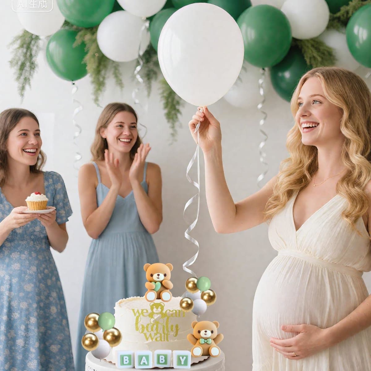 ALISSAR 32Pcs Bear Cake Toppers for Baby Shower with Balls, We Can Bearly Wait Cake Topper, Bear Baby Shower Decorations(sage green) thumbnail 5