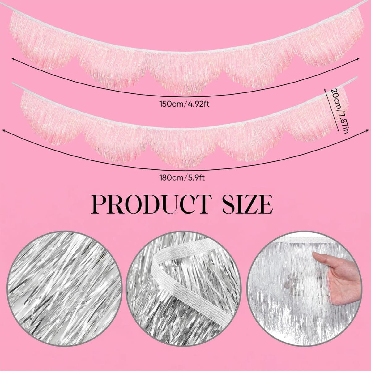 Windkream White Iridescent Scalloped Layered Fringe Banner 5.9ft Bachelorette Party Decorations, Birthday Party Decor, Baby Shower Supplies, Photo Booth Banner Backdrop thumbnail 2