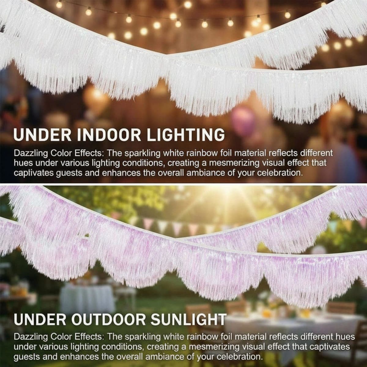 Windkream White Iridescent Scalloped Layered Fringe Banner 5.9ft Bachelorette Party Decorations, Birthday Party Decor, Baby Shower Supplies, Photo Booth Banner Backdrop thumbnail 3