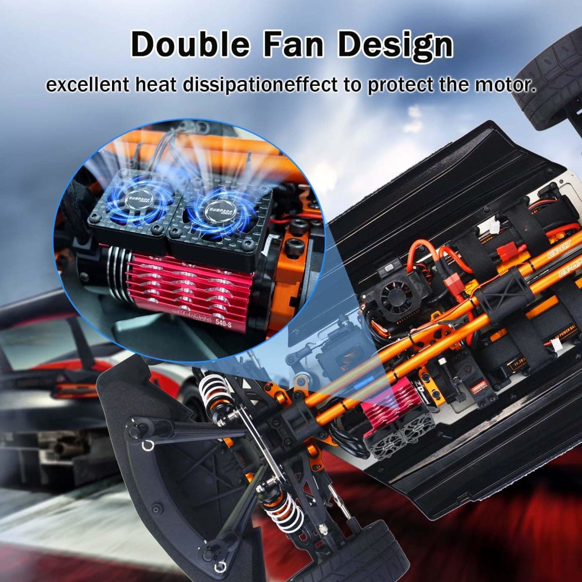 RC Motor Cooling Fan and Motor Dual Fan Set with Heatsink Compatible with RC Car 1/8 1/10 Scale 540 550 3650 3660 3670 Motor (Red) thumbnail 2