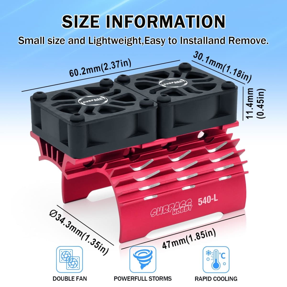RC Motor Cooling Fan and Motor Dual Fan Set with Heatsink Compatible with RC Car 1/8 1/10 Scale 540 550 3650 3660 3670 Motor (Red) thumbnail 3