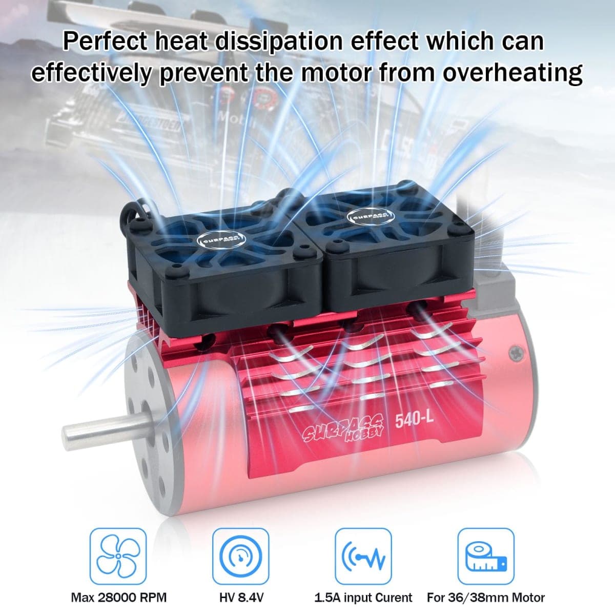 RC Motor Cooling Fan and Motor Dual Fan Set with Heatsink Compatible with RC Car 1/8 1/10 Scale 540 550 3650 3660 3670 Motor (Red) thumbnail 4