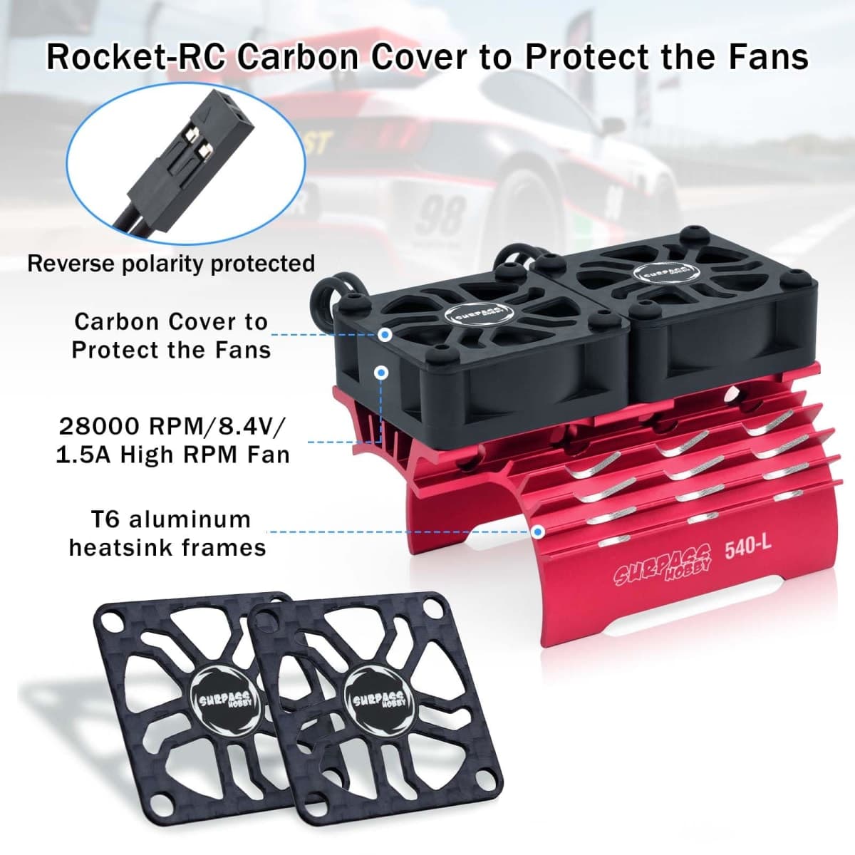 RC Motor Cooling Fan and Motor Dual Fan Set with Heatsink Compatible with RC Car 1/8 1/10 Scale 540 550 3650 3660 3670 Motor (Red) thumbnail 5