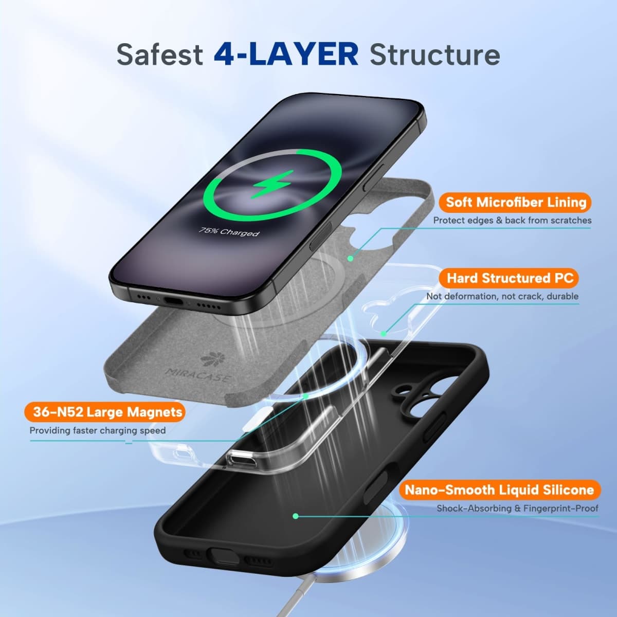 Miracase Compatible with iPhone 16 Case, [Soft Anti-Scratch Microfiber Lining], Compatible with MagSafe, Liquid Silicone Case Shockproof Drop Protection Phone Case for 16,Black thumbnail 3