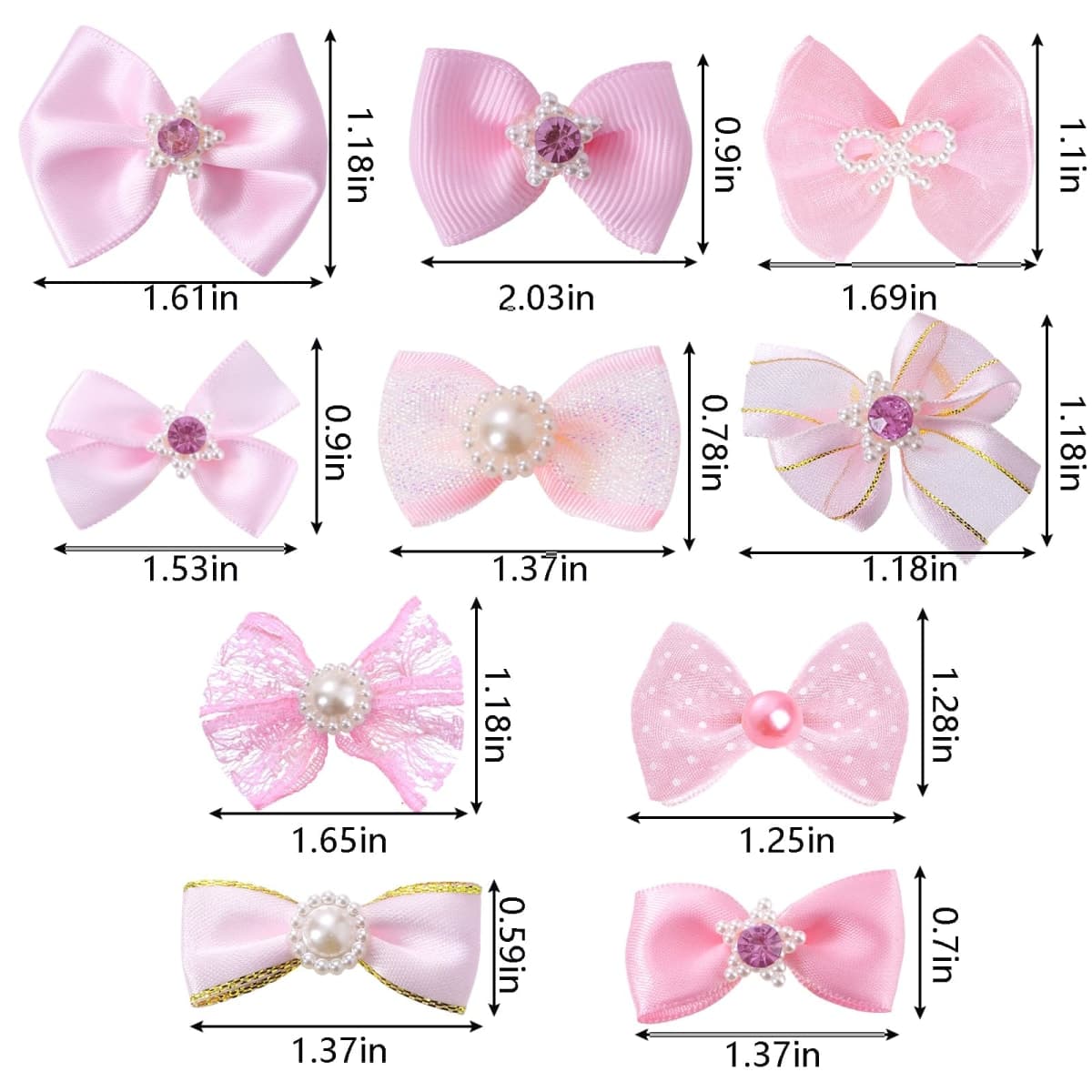 Pistha 20 PCS Cute Dog Hair Bows with Rubber Bands Elastic Handmade Mix Style Lace Rhinestone Pearls for Furry Puppy Cat Pet Girl Pink thumbnail 2