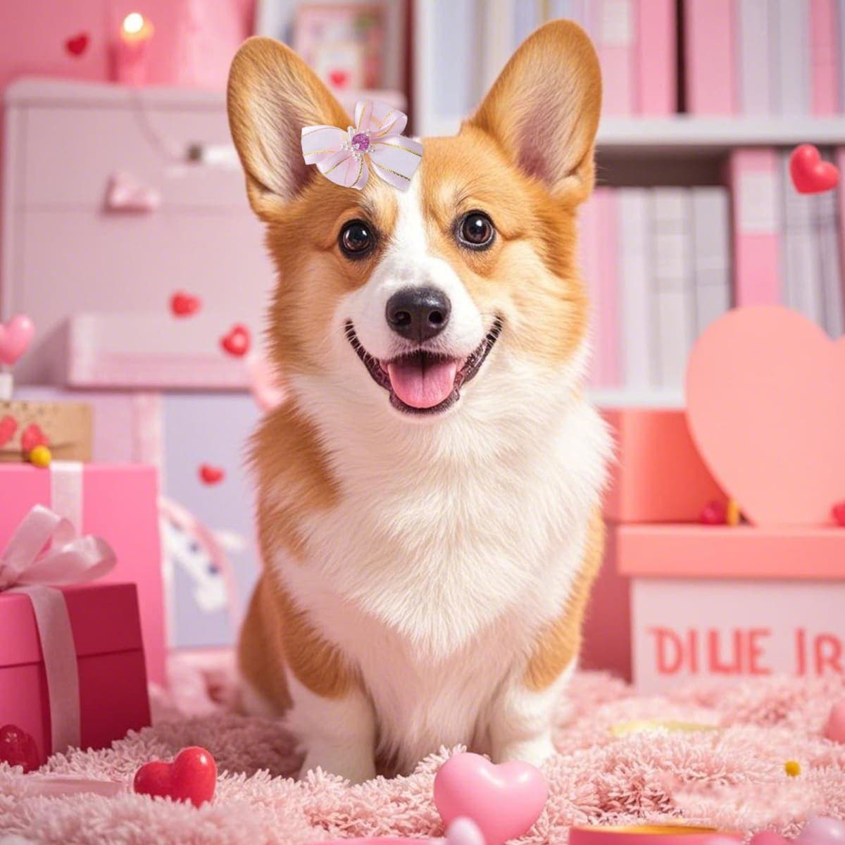 Pistha 20 PCS Cute Dog Hair Bows with Rubber Bands Elastic Handmade Mix Style Lace Rhinestone Pearls for Furry Puppy Cat Pet Girl Pink thumbnail 5