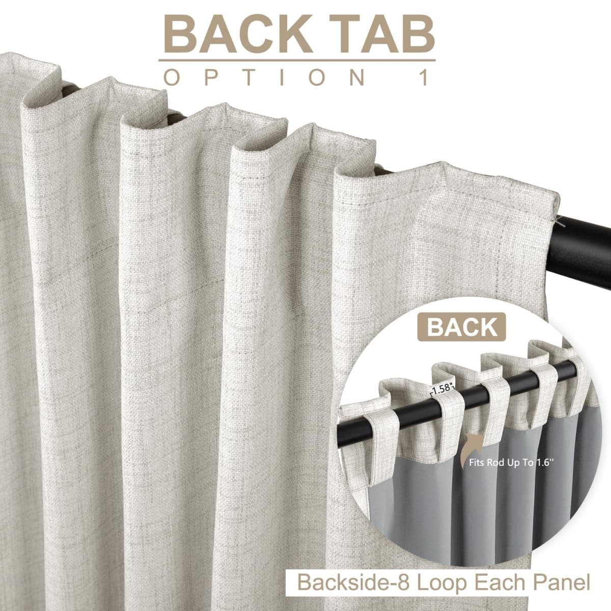 Linen Textured Total Blackout Sliding Door Curtains 84 Inches Long, Beige thumbnail 3