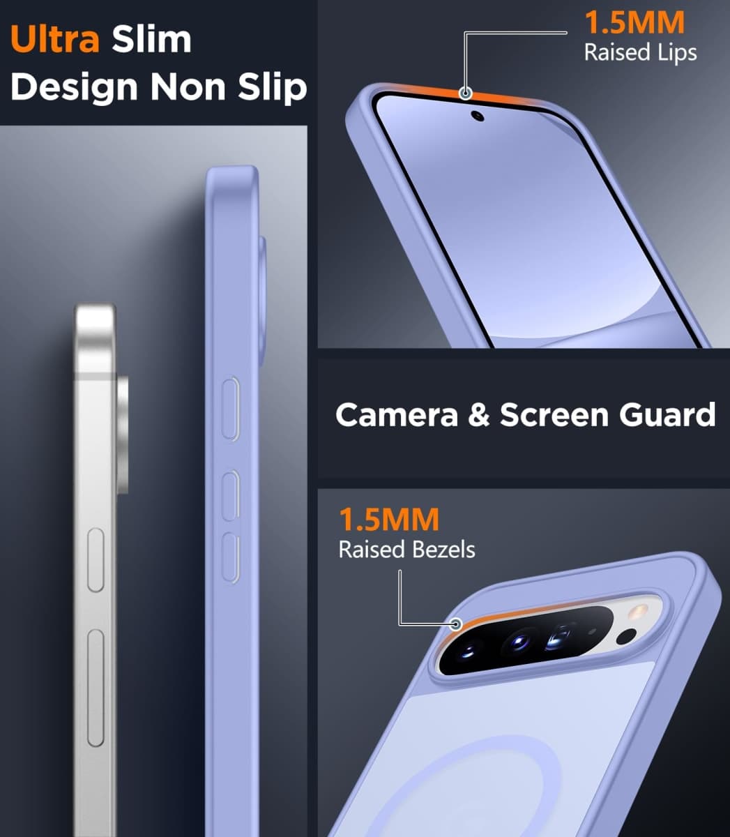 SPIDERCASE Magnetic for Google Pixel 10/Pixel 10 Pro Case, Military Grade Drop Protection Slim Translucent Matte Shockproof Anti-Fingerprint Phone Case for Pixel 10/10 Pro, Light Purple thumbnail 4