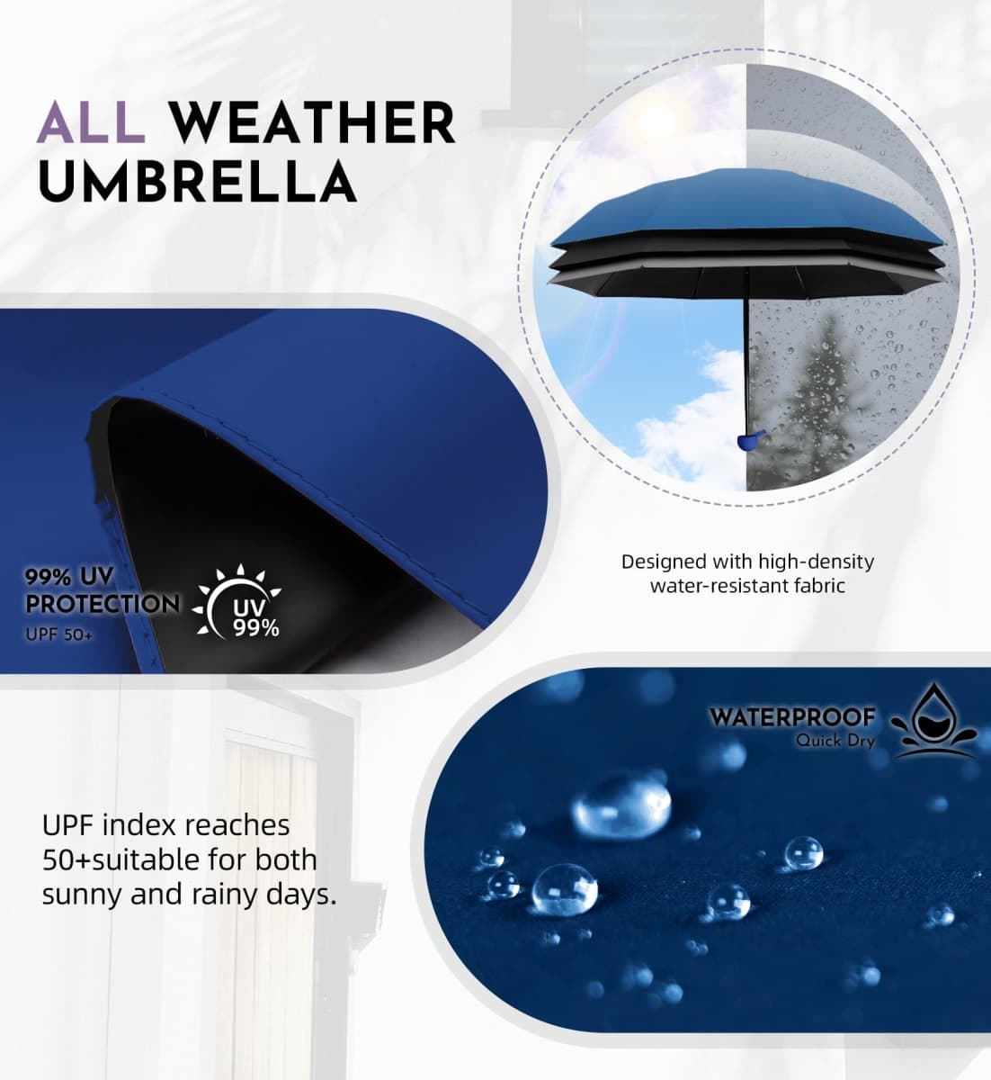 Lilac Travel Compact Mini Umbrella for Rain, Lightweight UPF100+ UV Sun Protection, Portable Pocket-Sized small Easy Use for Women, Men & Kids thumbnail 3
