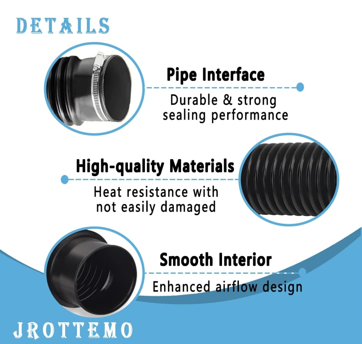 JROTTEMO E164000080 Rubber Flexible Blower Tube with 2Pcs Clamp Compatible with Echo SHIN-DAIWA Blower PB-580 PB-580T PB-580H EB600RT Durable & Enhanced Airflow Design thumbnail 3