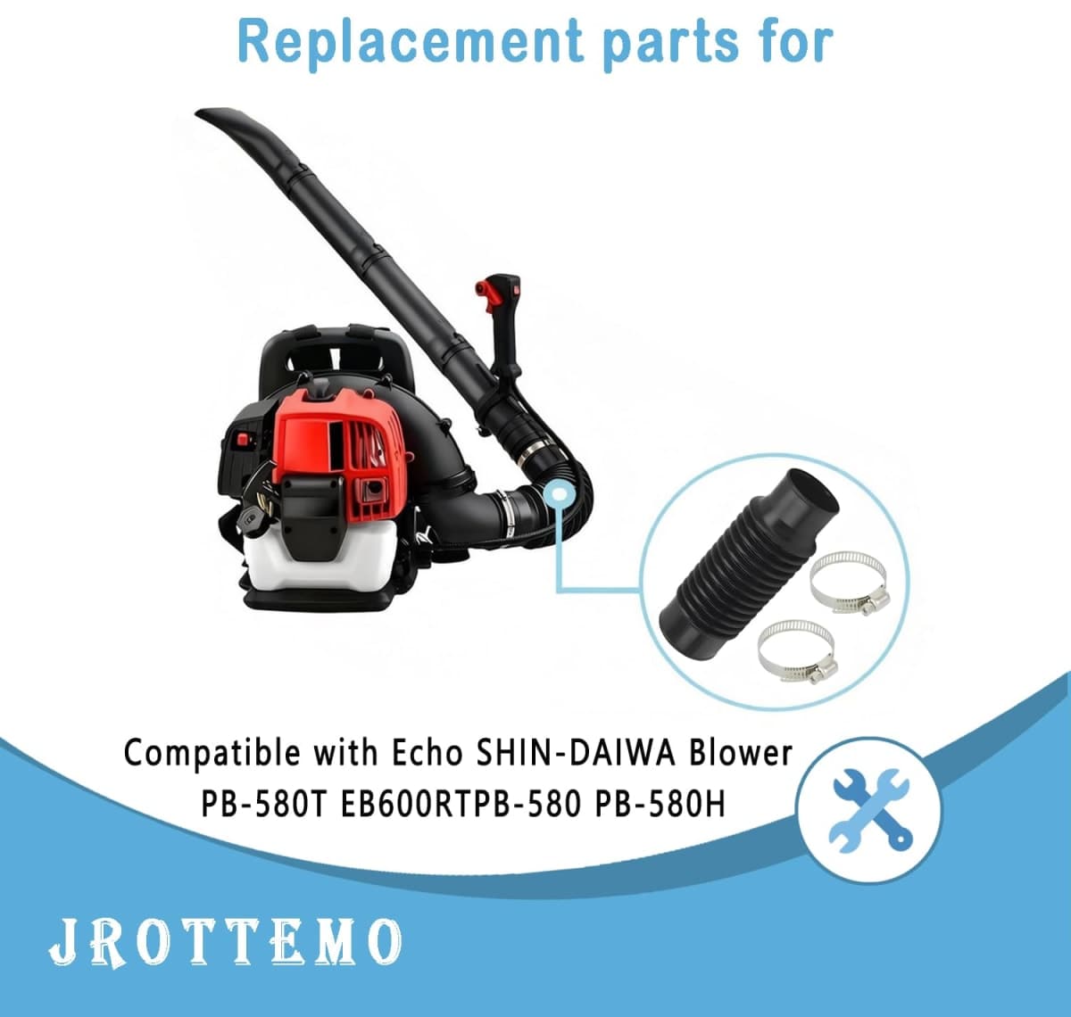 JROTTEMO E164000080 Rubber Flexible Blower Tube with 2Pcs Clamp Compatible with Echo SHIN-DAIWA Blower PB-580 PB-580T PB-580H EB600RT Durable & Enhanced Airflow Design thumbnail 5