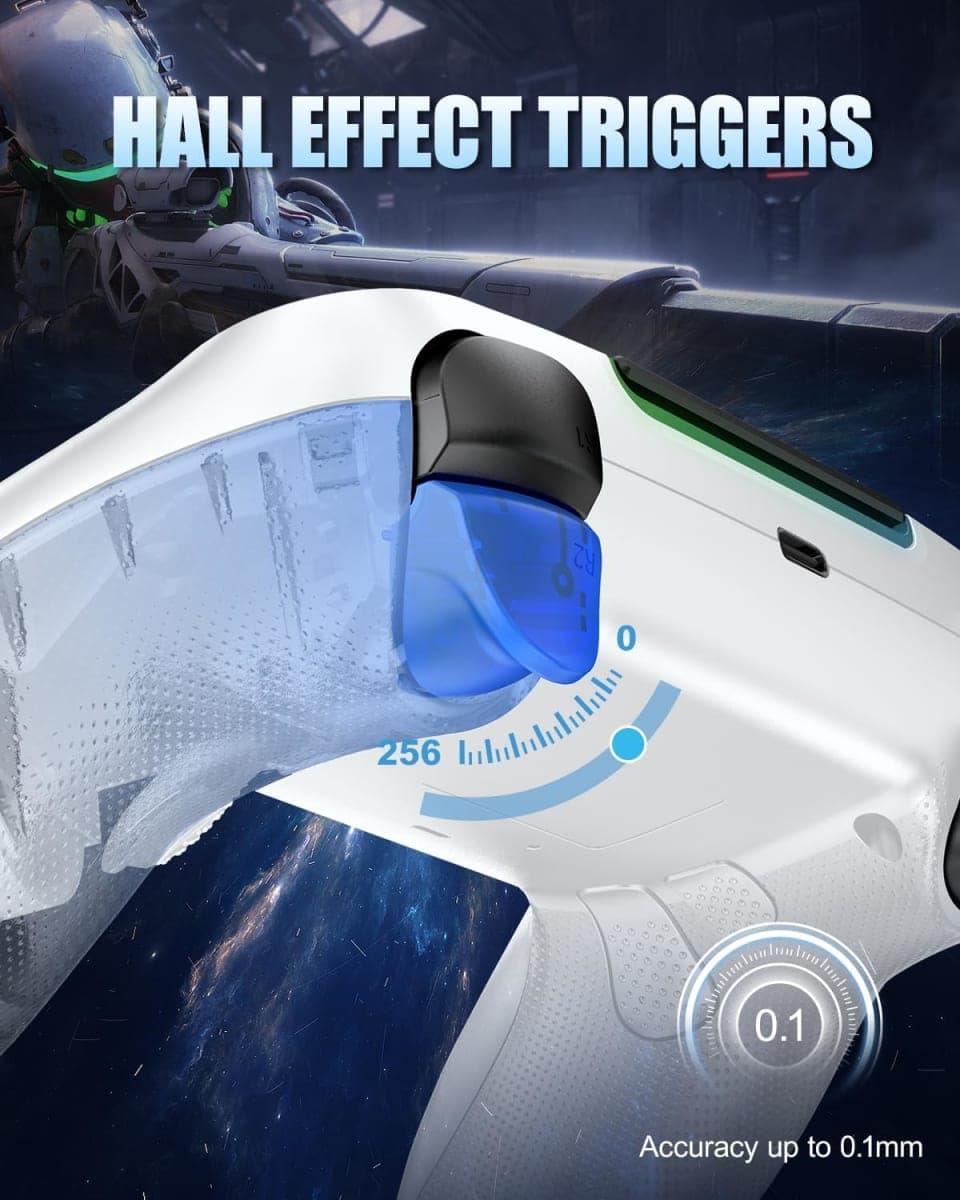 GUOC LED Wireless Controller for PS5 with Hall Effect Joystick and Trigger,4 Macron Boutton Extended Grip Controller Compatible with PS5 Pro/Slim, Dual Vibration, Remap/Turbo Function thumbnail 5
