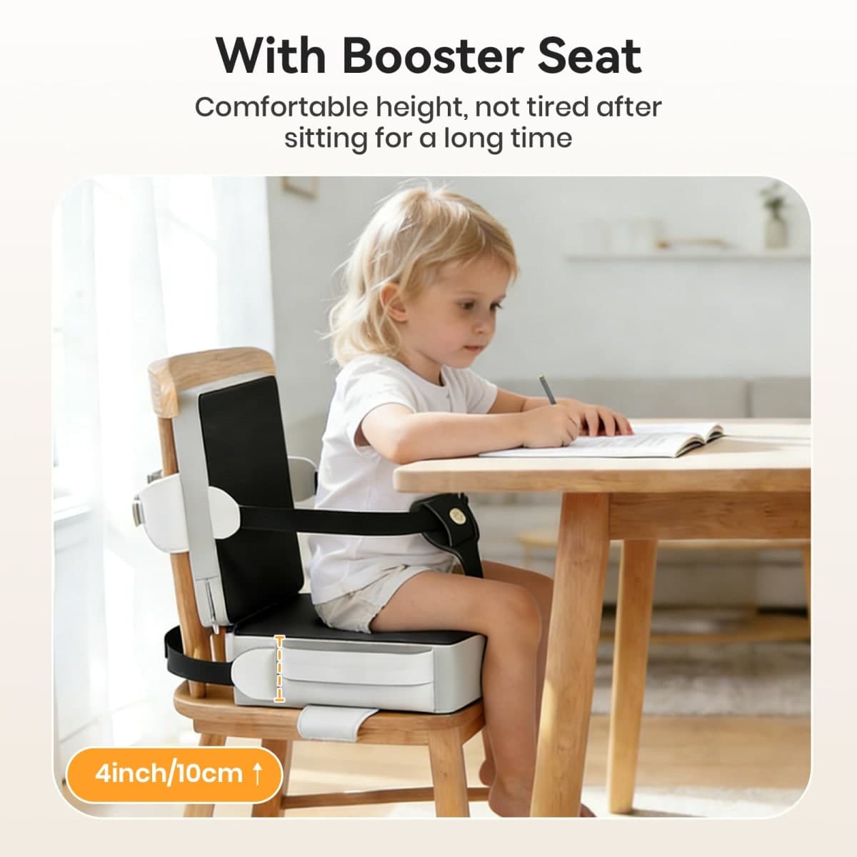 Toddler Booster Seat for Kitchen Chair, Anti-Slip Dining Table Booster Seat w/Backrest & Adjustable Shoulder Straps, Polyester Waterproof & High-Density Foam, Portable Travel Baby Increasing Cushion thumbnail 2
