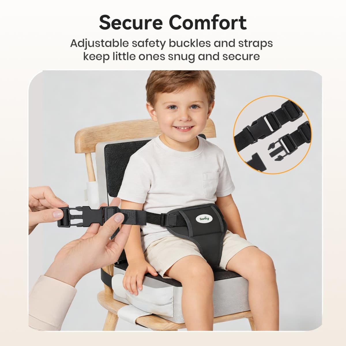 Toddler Booster Seat for Kitchen Chair, Anti-Slip Dining Table Booster Seat w/Backrest & Adjustable Shoulder Straps, Polyester Waterproof & High-Density Foam, Portable Travel Baby Increasing Cushion thumbnail 5