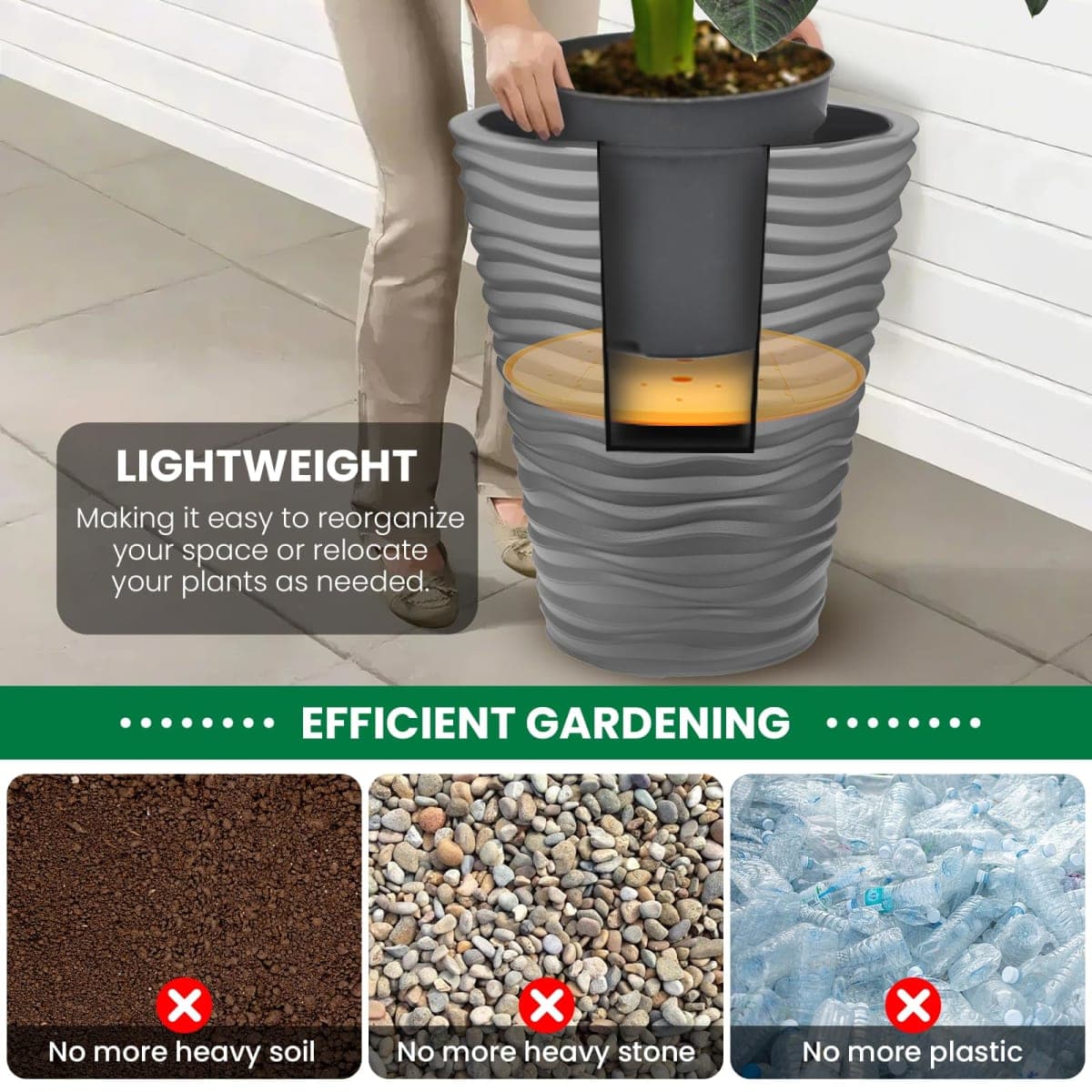 Furniok 2-Pack Round Planter Insert - Plant Pot Insert, 10 inch thumbnail 3