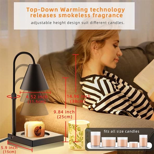 LALISU Candle Warmer Lamp, Stepless Dimming Candle Warmer Lamp with Timer & Dimmer Height Adjustable Compatible with Jars Scented Wax for Home Decor (Metal Base-Black) thumbnail 3