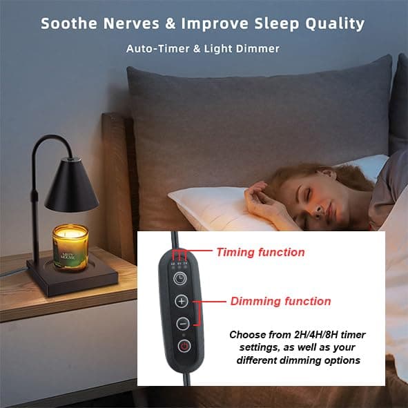 LALISU Candle Warmer Lamp, Stepless Dimming Candle Warmer Lamp with Timer & Dimmer Height Adjustable Compatible with Jars Scented Wax for Home Decor (Metal Base-Black) thumbnail 4